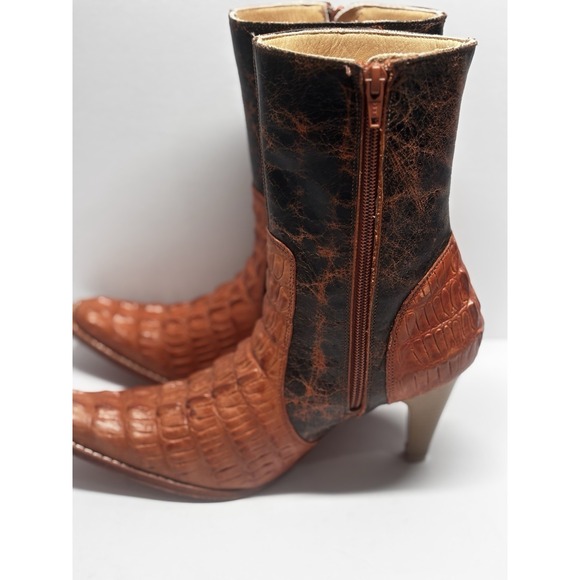 Carrilleras Boots Crocodile 7 Embossed Embroidered Pointed‎ Toe Cowgirl Heels - Picture 14 of 16